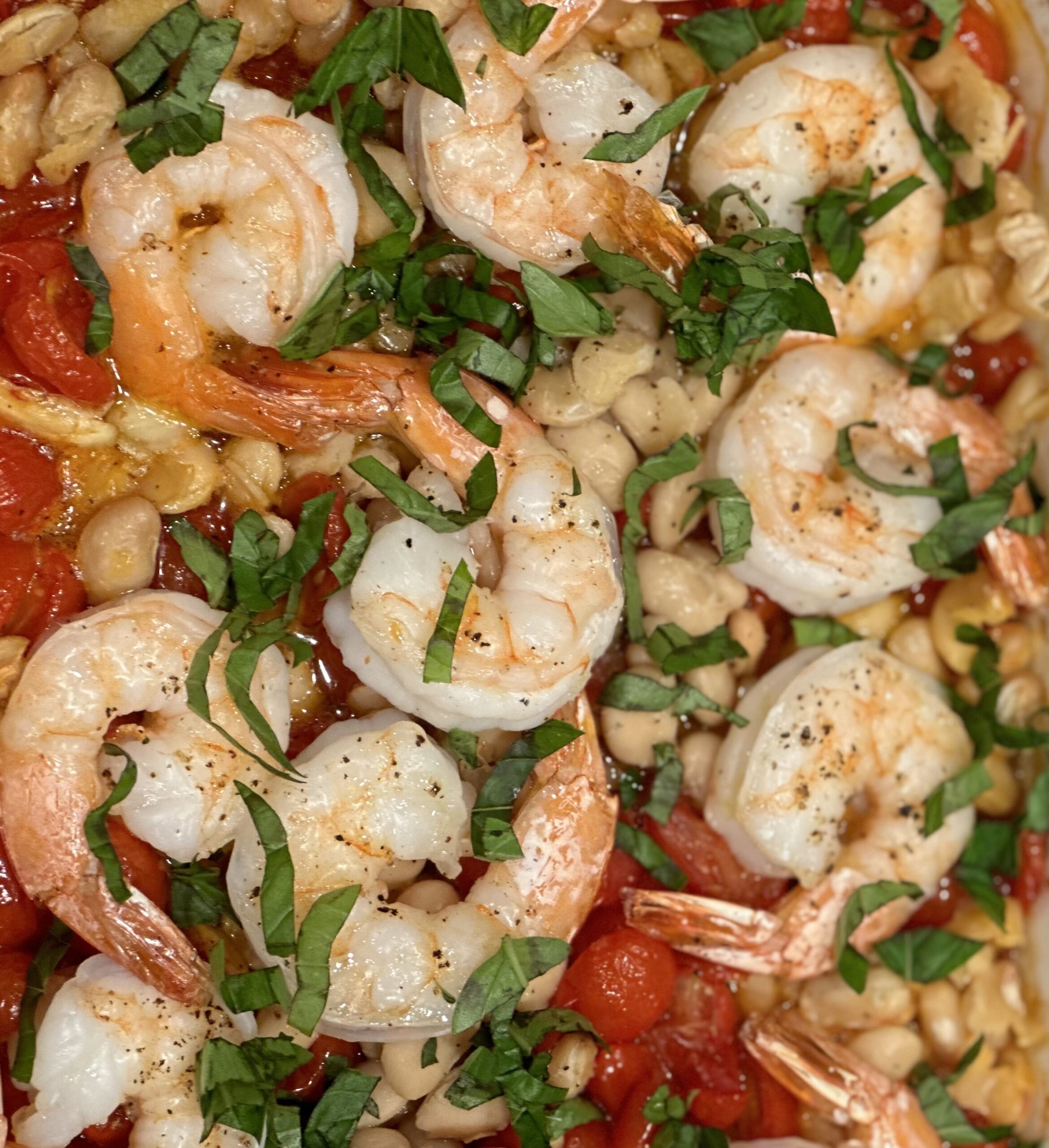 Shrimp with beans and roasted tomatoes